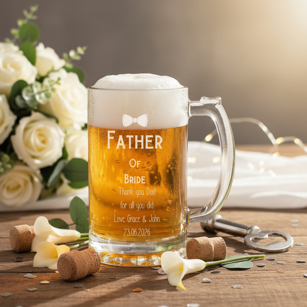 Personalised Engraved Father of The Bride Beer Glass With Gift Box personalised beer glasses ukgiftstoreonline