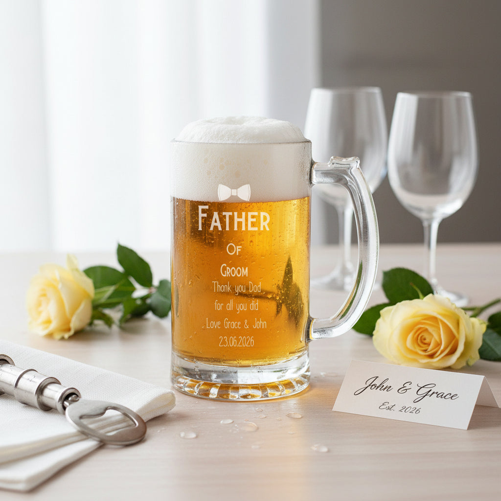 Personalised Engraved Father of The Groom Beer Glass With Gift Box personalised beer glasses ukgiftstoreonline