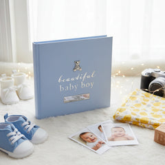 PERSONALISED BABY BOY PHOTO ALBUM 50 PICTURES BLUE AND SILVER Baby Photo Album ukgiftstoreonline