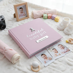 PERSONALISED BABY GIRL PHOTO ALBUM 50 PICTURES PINK AND SILVER Baby Photo Album ukgiftstoreonline