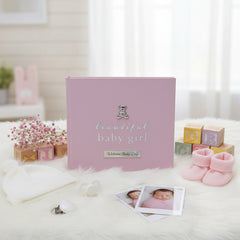 PERSONALISED BABY GIRL PHOTO ALBUM 50 PICTURES PINK AND SILVER Baby Photo Album ukgiftstoreonline