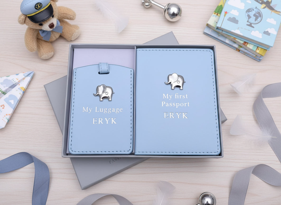 Personalised Debossed Baby Boy Passport Cover and Luggage Tag Holder Gift Baby Product ukgiftstoreonline