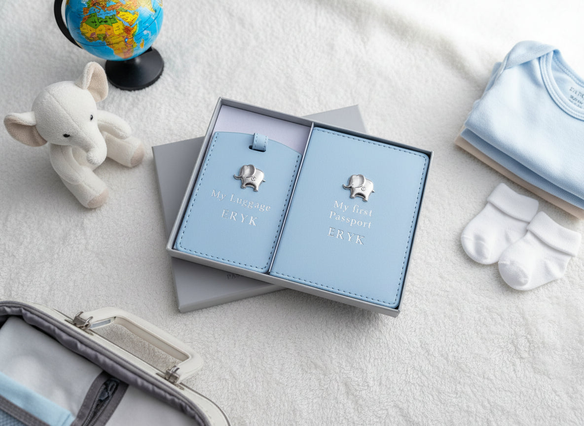 Personalised Debossed Baby Boy Passport Cover and Luggage Tag Holder Gift Baby Product ukgiftstoreonline