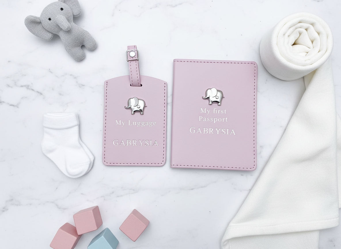 Personalised Debossed Baby Girl Passport Cover and Luggage Tag Holder Gift Baby Product ukgiftstoreonline