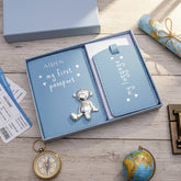 Personalised Debossed Baby Boy Passport Cover and Luggage Tag Holder Gift Set With Teddy Baby Product ukgiftstoreonline