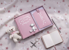 Personalised Debossed Baby Girl Passport Cover and Luggage Tag Holder Gift Set With Teddy Baby Product ukgiftstoreonline