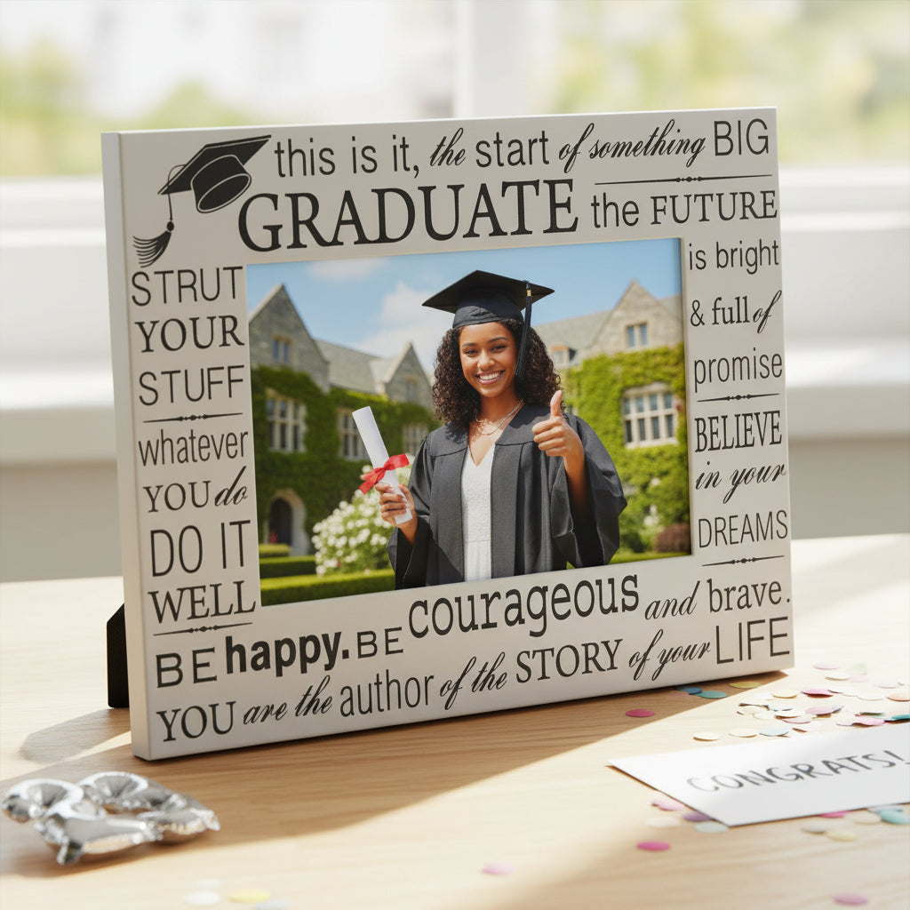 Satin Silver Graduation Photo Frame For 6x4 Photo With Text ukgiftstoreonline