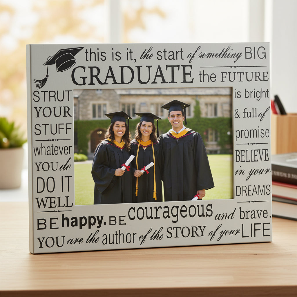 Satin Silver Graduation Photo Frame For 6x4 Photo With Text ukgiftstoreonline