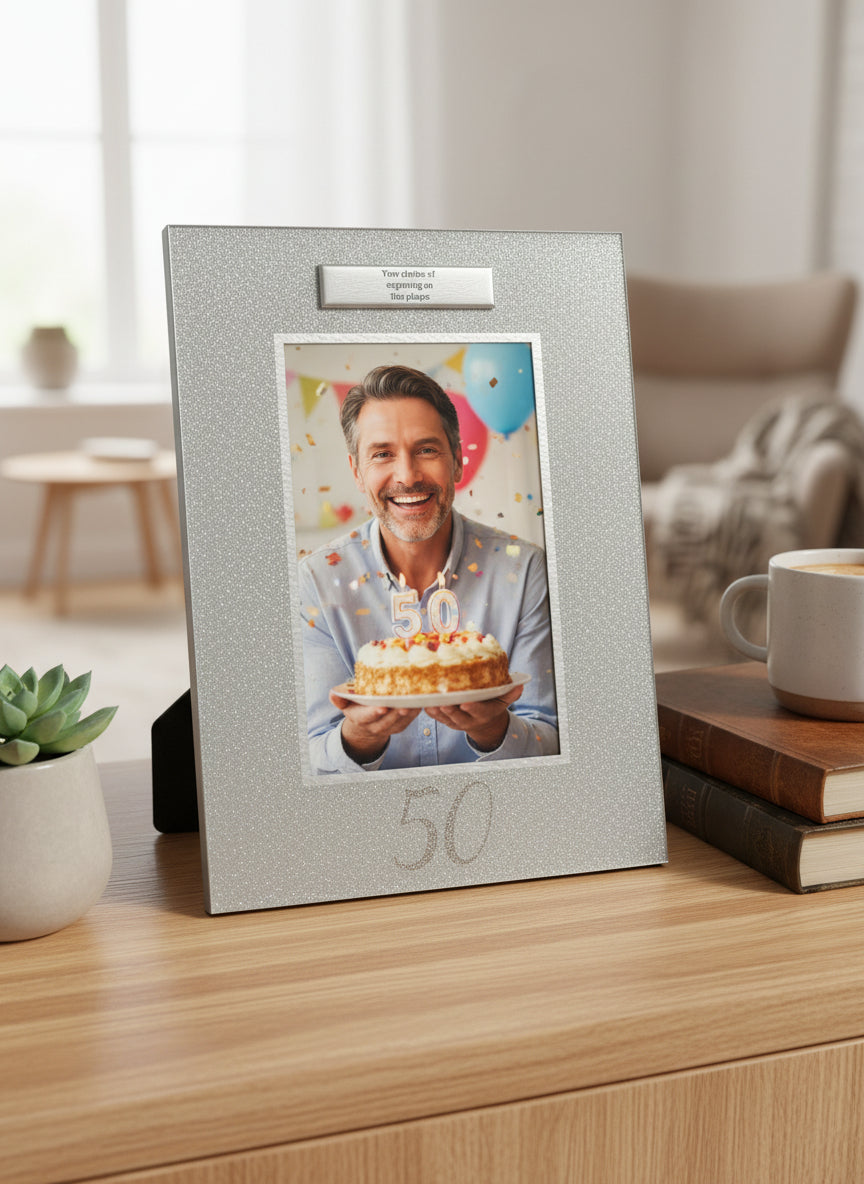 Personalised 50th Birthday Photo Frame Silver Glitter Gift Birthday Photo Frame ukgiftstoreonline