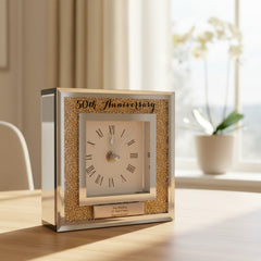 Personalised 50th Wedding Anniversary Crystal Glass Clock Gift Personalised Crystal Glass ukgiftstoreonline