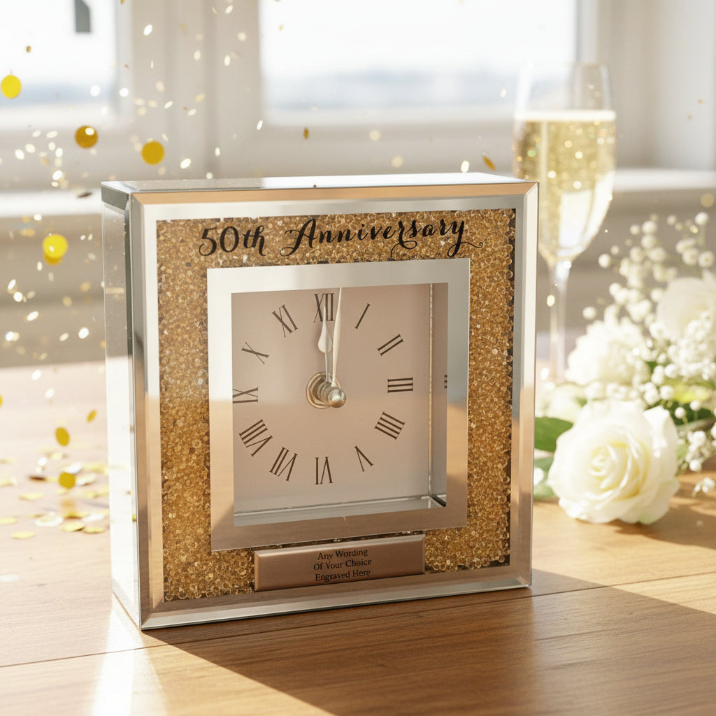 Personalised 50th Wedding Anniversary Crystal Glass Clock Gift Personalised Crystal Glass ukgiftstoreonline