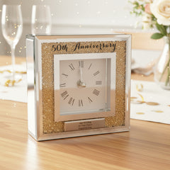 Personalised 50th Wedding Anniversary Crystal Glass Clock Gift Personalised Crystal Glass ukgiftstoreonline