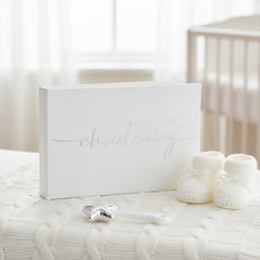Christening Photo Album – Modern Script Design | White Leather Keepsake Book Christening Photo Album ukgiftstoreonline