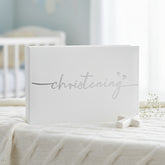 Christening Photo Album – Modern Script Design | White Leather Keepsake Book Christening Photo Album ukgiftstoreonline