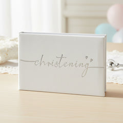 Christening Photo Album – Modern Script Design | White Leather Keepsake Book Christening Photo Album ukgiftstoreonline