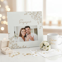 Engagement Glass Photo Frame – Pale Grey Keepsake With Gold Glitter Detail ukgiftstoreonline