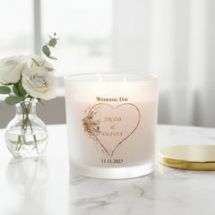 Personalised Large Double Wick Wedding Candle Gift With Rose Gold Heart personalised Candle Lights ukgiftstoreonline