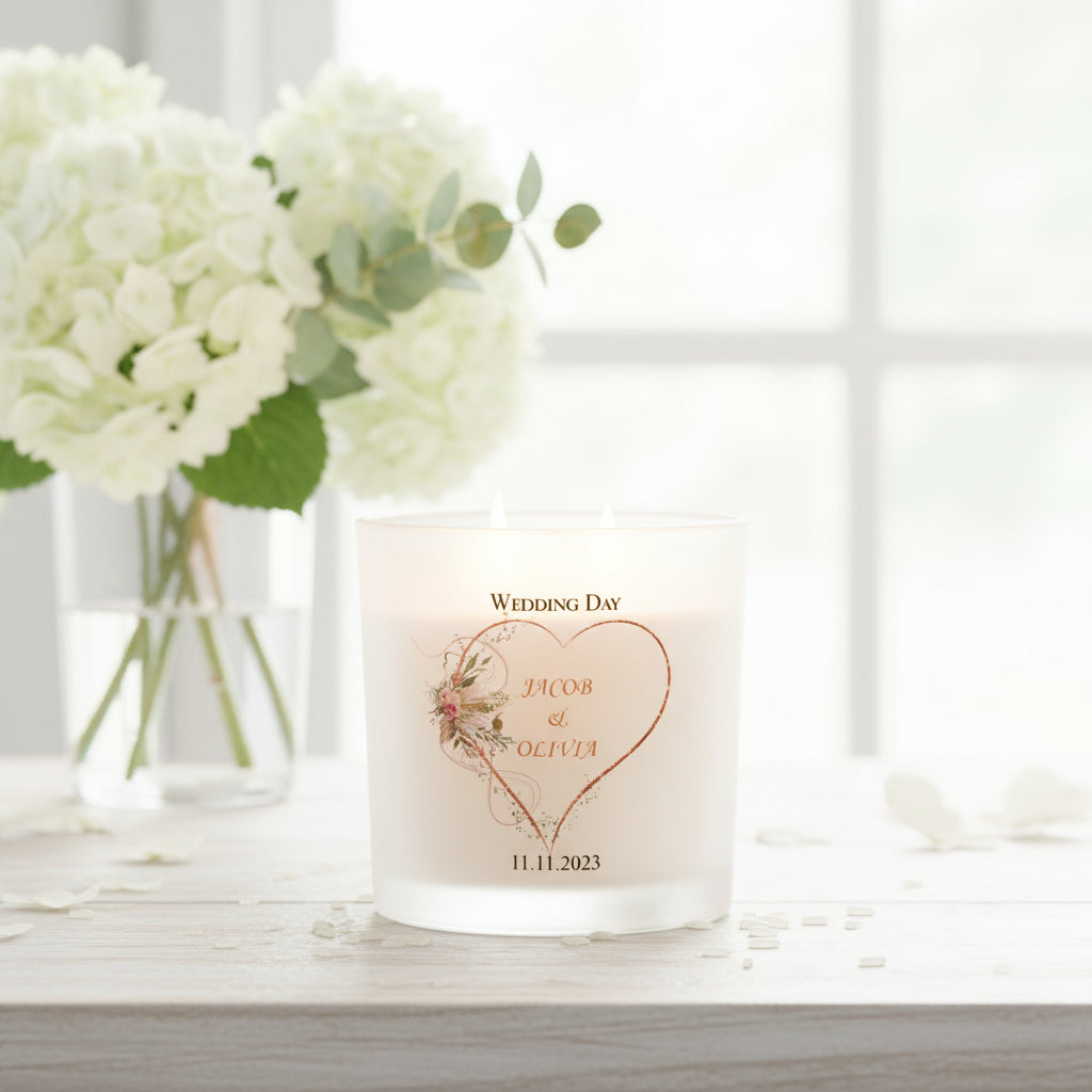 Personalised Large Double Wick Wedding Candle Gift With Rose Gold Heart personalised Candle Lights ukgiftstoreonline