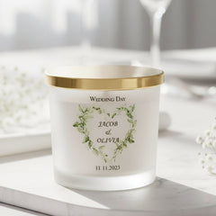 Personalised Large Double Wick Wedding Candle Gift With Floral Heart personalised Candle Lights ukgiftstoreonline