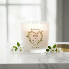 Personalised Large Double Wick Wedding Candle Gift With Floral Heart personalised Candle Lights ukgiftstoreonline