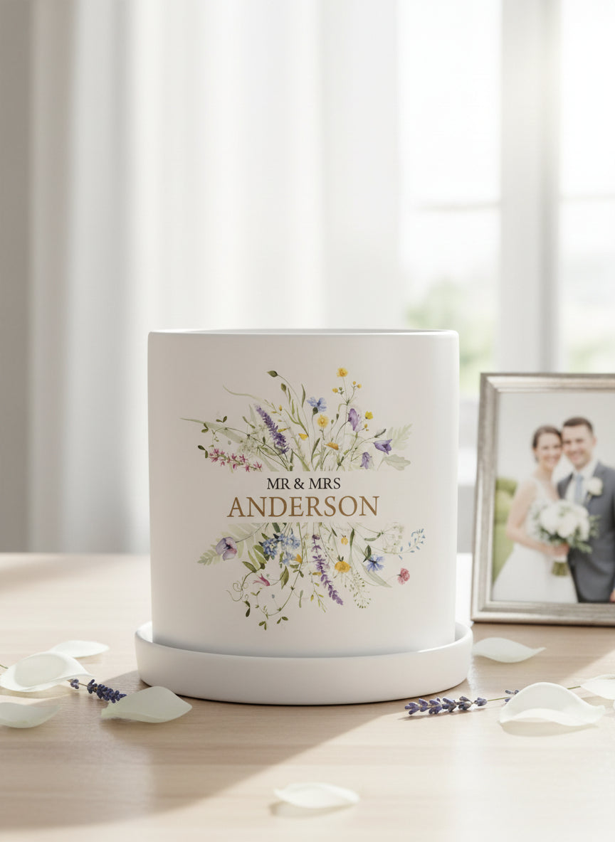 Personalised Wedding Plant Pot – Handcrafted Terracotta Planter With Floral Design ukgiftstoreonline
