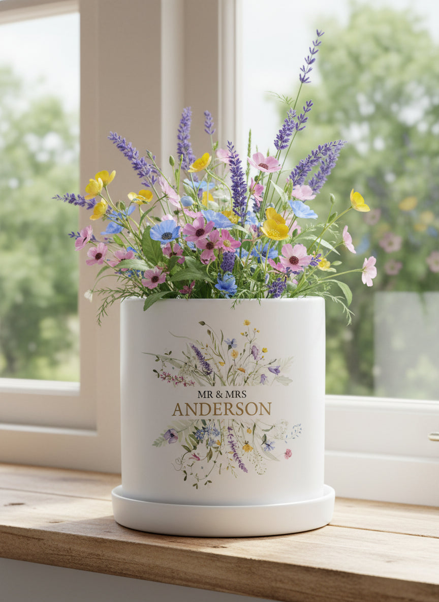 Personalised Wedding Plant Pot – Handcrafted Terracotta Planter With Floral Design ukgiftstoreonline