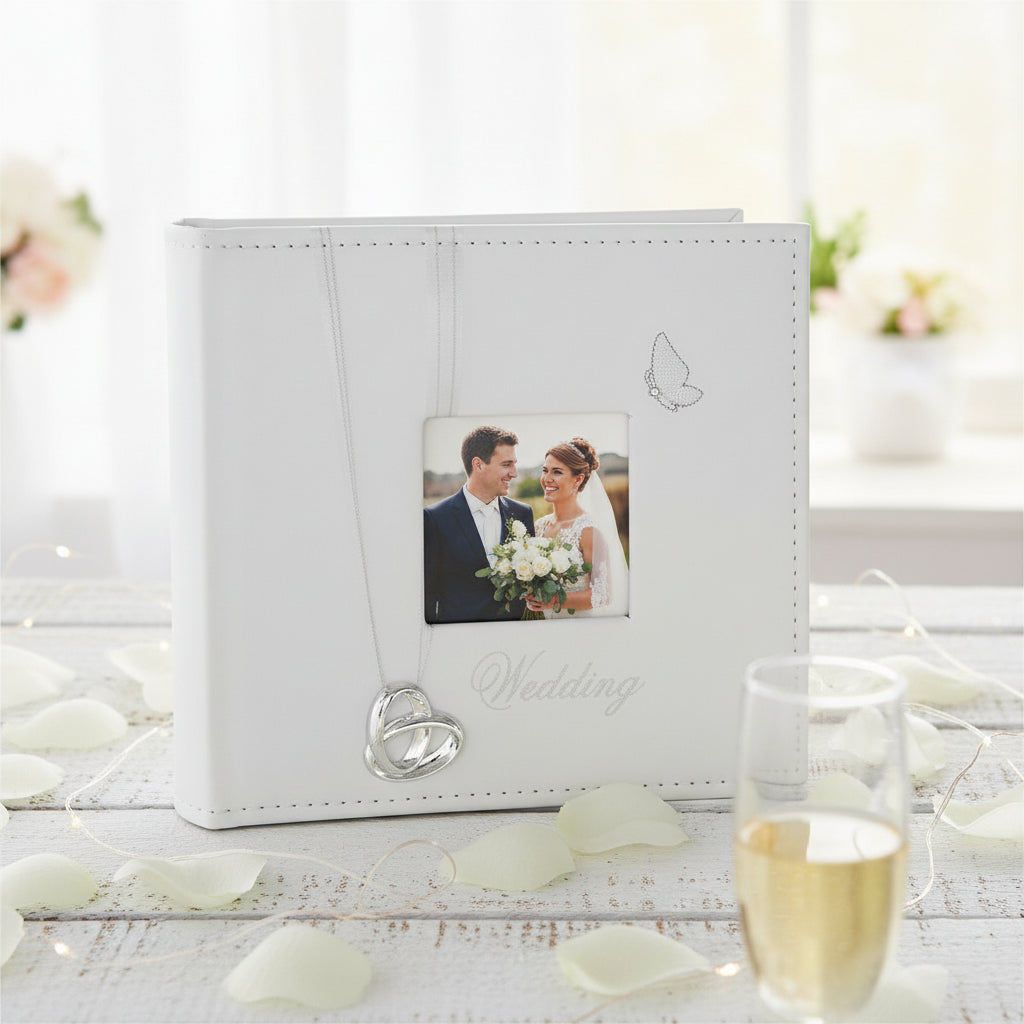 Beautiful Wedding Photo Picture Album With 3D Rings In Box 80 x 6 x 4 Photo Album ukgiftstoreonline