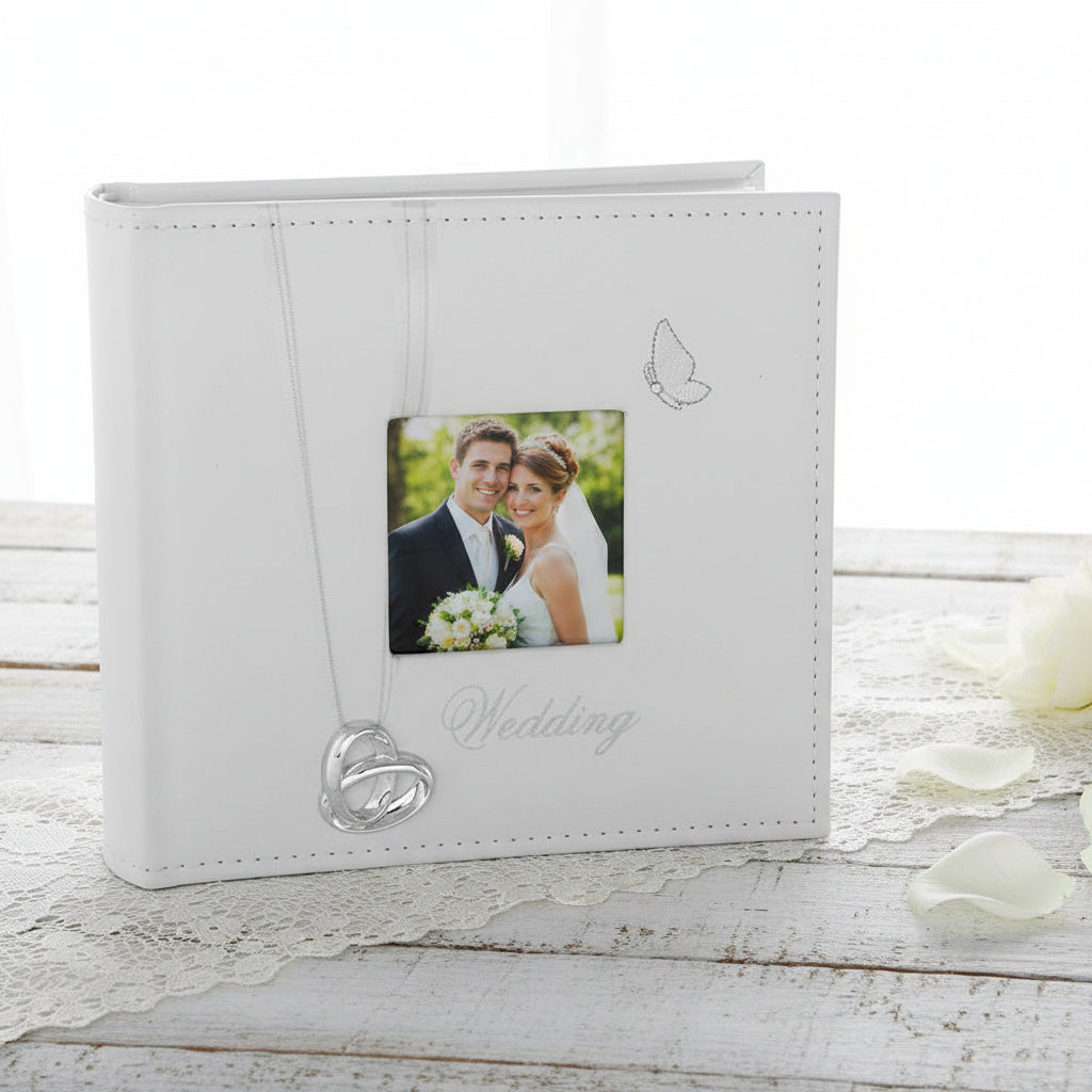 Beautiful Wedding Photo Picture Album With 3D Rings In Box 80 x 6 x 4 Photo Album ukgiftstoreonline