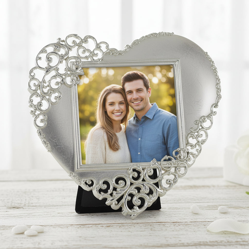 Silver Heart Photo Frame – Elegant 3x3 Lace Heart Decor for Valentine & Anniversary Gift ukgiftstoreonline