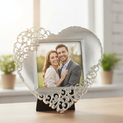 Silver Heart Photo Frame – Elegant 3x3 Lace Heart Decor for Valentine & Anniversary Gift ukgiftstoreonline