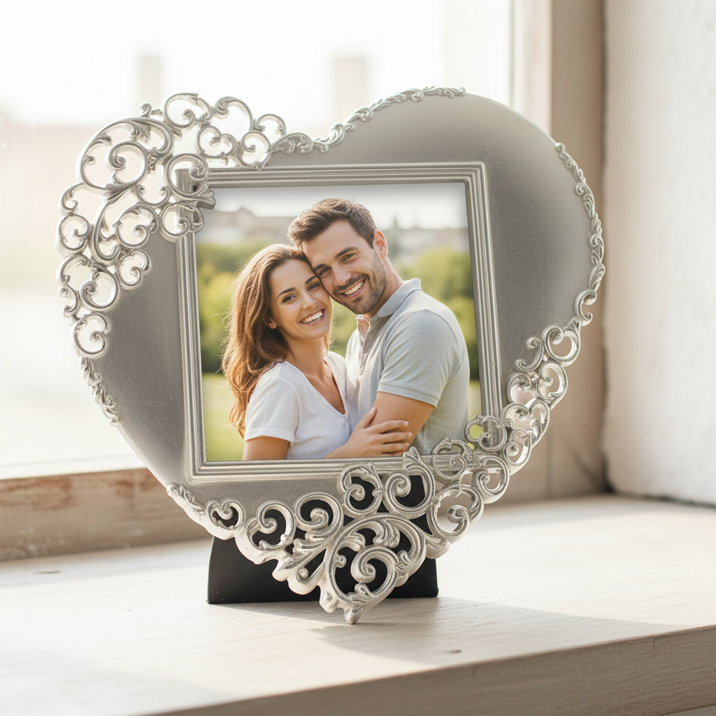 Silver Heart Photo Frame – Elegant 3x3 Lace Heart Decor for Valentine & Anniversary Gift ukgiftstoreonline