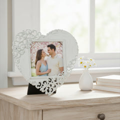 Heart Photo Frame – White Antique Lace 3x3 Filigree Frame | Valentine Gift ukgiftstoreonline