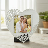 Heart Photo Frame – White Antique Lace 3x3 Filigree Frame | Valentine Gift ukgiftstoreonline