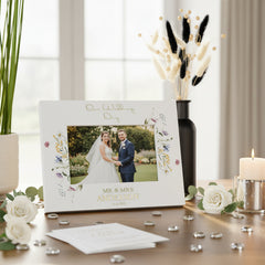 Personalised Wedding Photo Frame – Custom Engraved Floral Wildflower Keepsake 6x4 Photo Frame ukgiftstoreonline