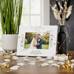 Personalised Wedding Photo Frame – Custom Engraved Floral Wildflower Keepsake 6x4 Photo Frame ukgiftstoreonline