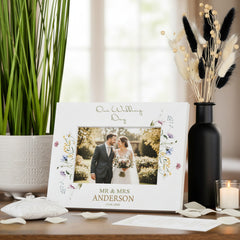Personalised Wedding Photo Frame – Custom Engraved Floral Wildflower Keepsake 6x4 Photo Frame ukgiftstoreonline