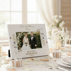 Personalised Wedding Photo Frame – Custom Engraved Floral Wildflower Keepsake 6x4 Photo Frame ukgiftstoreonline