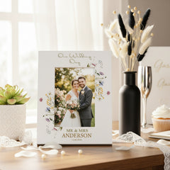 Personalised Wedding Photo Frame – Custom Engraved Floral Wildflower Keepsake 6x4 Photo Frame ukgiftstoreonline