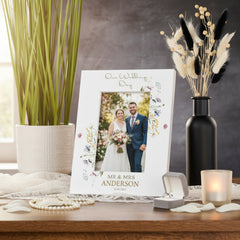 Personalised Wedding Photo Frame – Custom Engraved Floral Wildflower Keepsake 6x4 Photo Frame ukgiftstoreonline