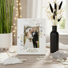 Personalised Wedding Photo Frame – Custom Engraved Floral Wildflower Keepsake 6x4 Photo Frame ukgiftstoreonline