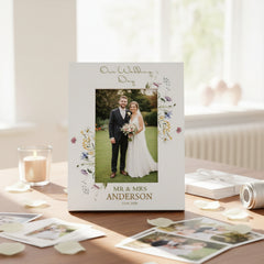 Personalised Wedding Photo Frame – Custom Engraved Floral Wildflower Keepsake 6x4 Photo Frame ukgiftstoreonline Portrait