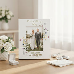 Personalised Wedding Photo Frame – Custom Engraved Floral Wildflower Keepsake 6x4 Photo Frame ukgiftstoreonline