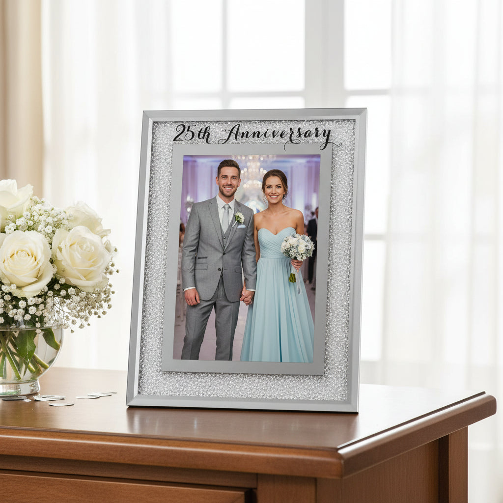 25th Silver Wedding Anniversary Crystal Border 5 x 7 Photo Frame Gift Anniversary Photo Frame ukgiftstoreonline