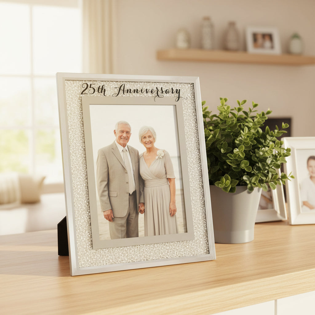 25th Silver Wedding Anniversary Crystal Border 5 x 7 Photo Frame Gift Anniversary Photo Frame ukgiftstoreonline