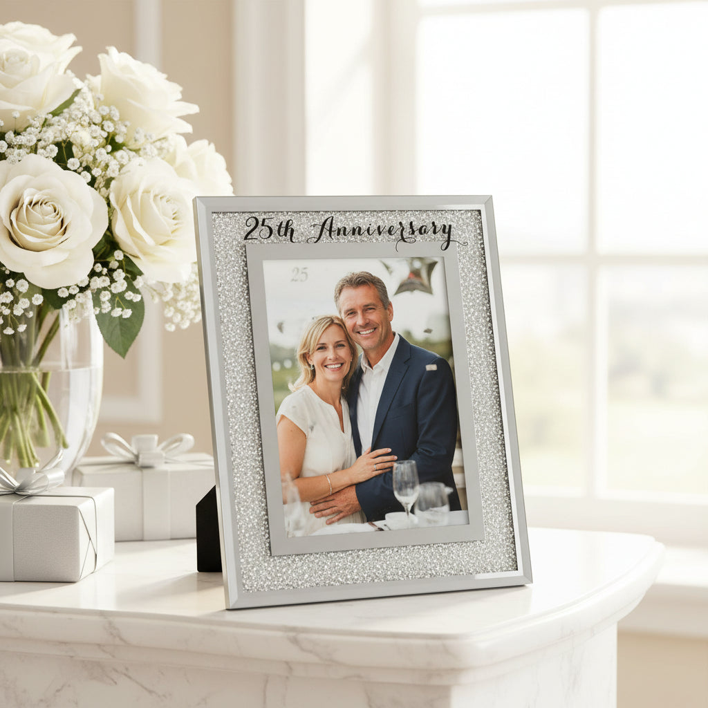 25th Silver Wedding Anniversary Crystal Border 5 x 7 Photo Frame Gift Anniversary Photo Frame ukgiftstoreonline