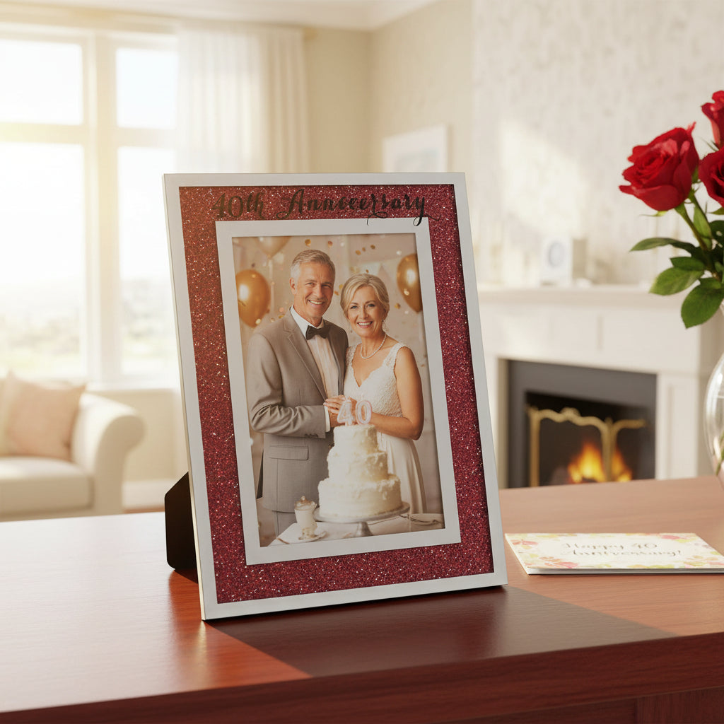 40th Ruby Wedding Anniversary Crystal Border 5 x 7 Photo Frame Gift Anniversary Photo Frame ukgiftstoreonline