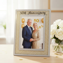 50th Anniversary Photo Frame – Golden Wedding Frame with Crystal Border 5x7 Keepsake Gift Anniversary Photo Frame ukgiftstoreonline