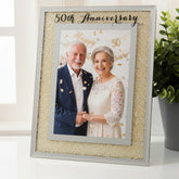 50th Anniversary Photo Frame – Golden Wedding Frame with Crystal Border 5x7 Keepsake Gift Anniversary Photo Frame ukgiftstoreonline