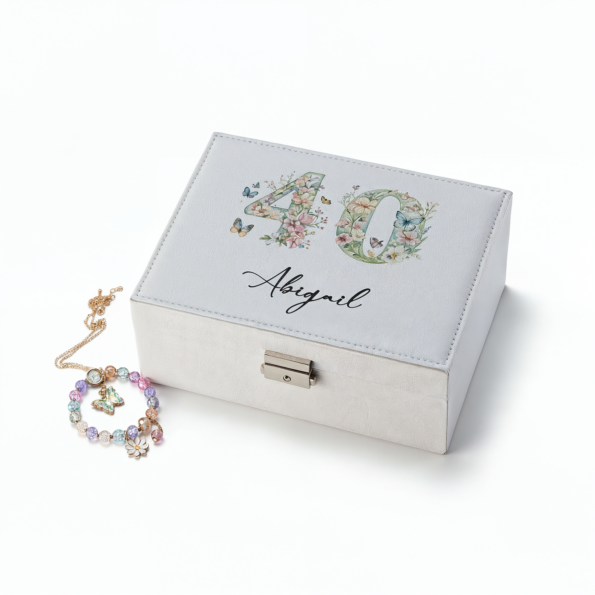 Personalised 40th Birthday Jewellery Box Gift For Her With Butterflies and Flowers Personalised Jewellery Box ukgiftstoreonline