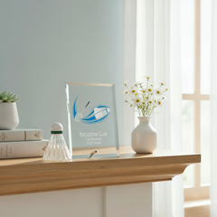 Personalised Badminton Glass Trophy Plaque Award With Colour Print